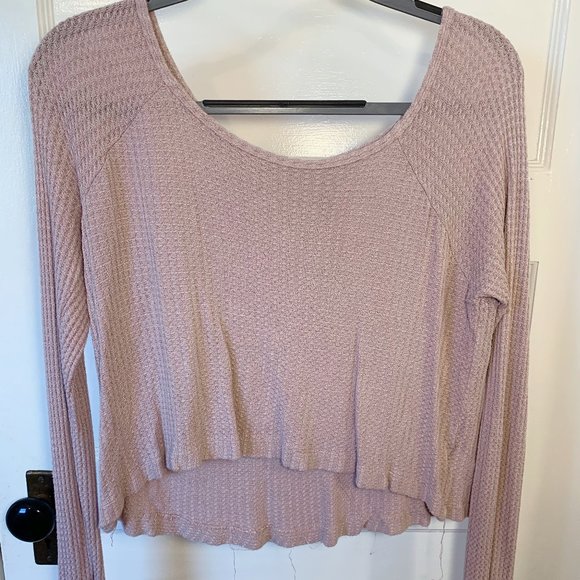 PacSun Me to We Cropped Waffle Shirt Sweater Pink - Picture 1 of 4